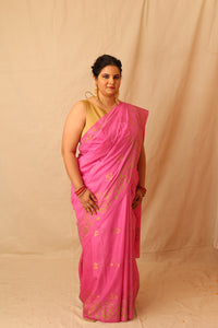 Thumbnail for Fresh and Festive Lilac Semi Silk Saree with Delicate Lotus Border Print