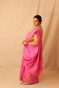 Thumbnail for Fresh and Festive Lilac Semi Silk Saree with Delicate Lotus Border Print