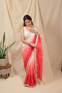 Thumbnail for Royal Ombre Tussar Silk Saree with Pearl Border