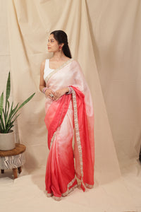 Thumbnail for Royal Ombre Tussar Silk Saree with Pearl Border
