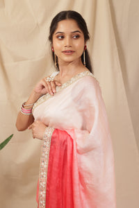 Thumbnail for Royal Ombre Tussar Silk Saree with Pearl Border