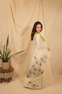 Thumbnail for Floral Elegance Hand painted Tussar Saree