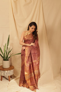 Thumbnail for Elegant Gold Lotus Silk Saree