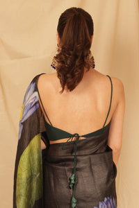 Thumbnail for Midnight Forest Charm Dark Green Artificial Silk Blouse