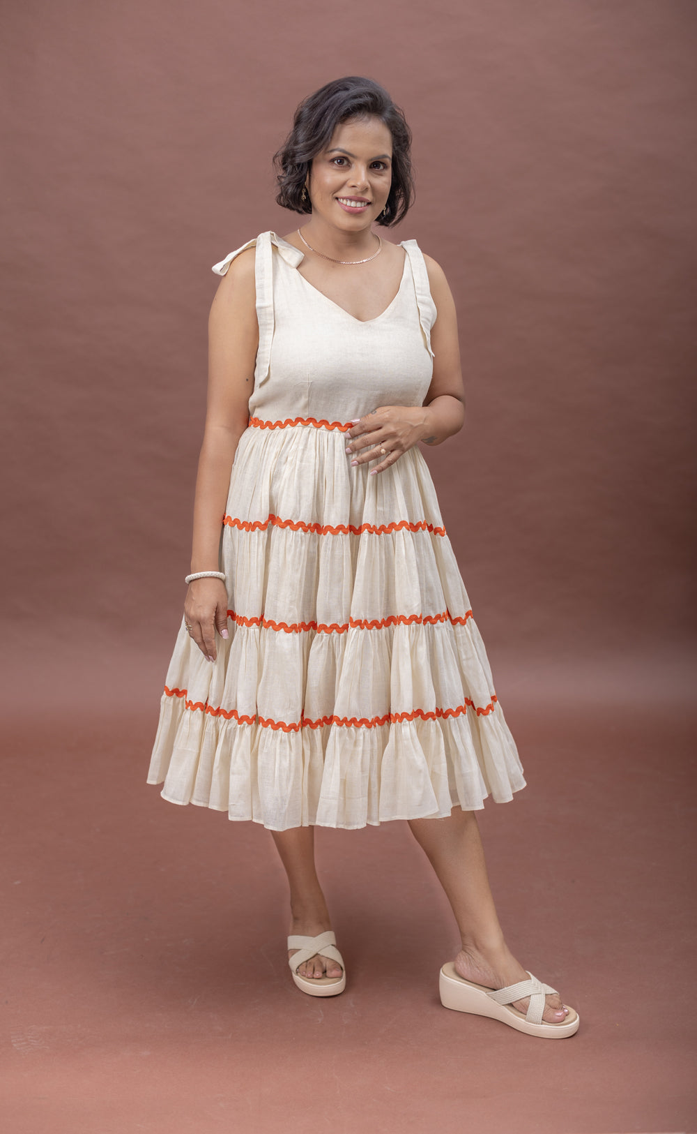 Sun-Kissed Tie-Up Cotton Fit & Flare Dress