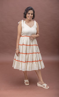 Thumbnail for Sun-Kissed Tie-Up Cotton Fit & Flare Dress