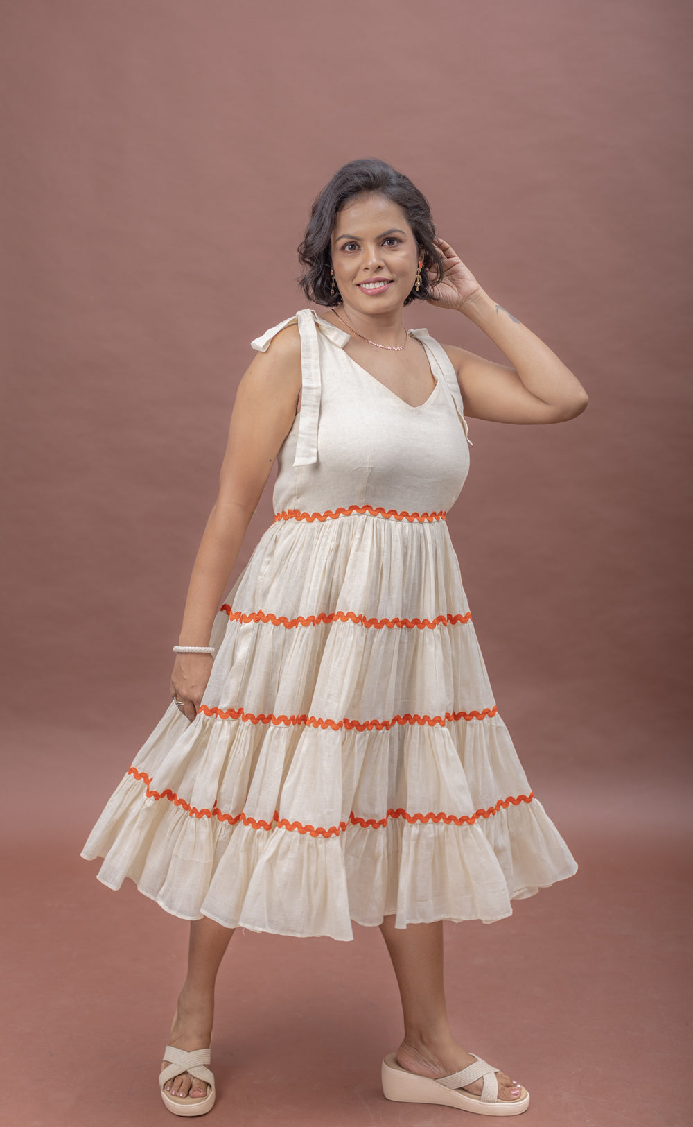 Sun-Kissed Tie-Up Cotton Fit & Flare Dress