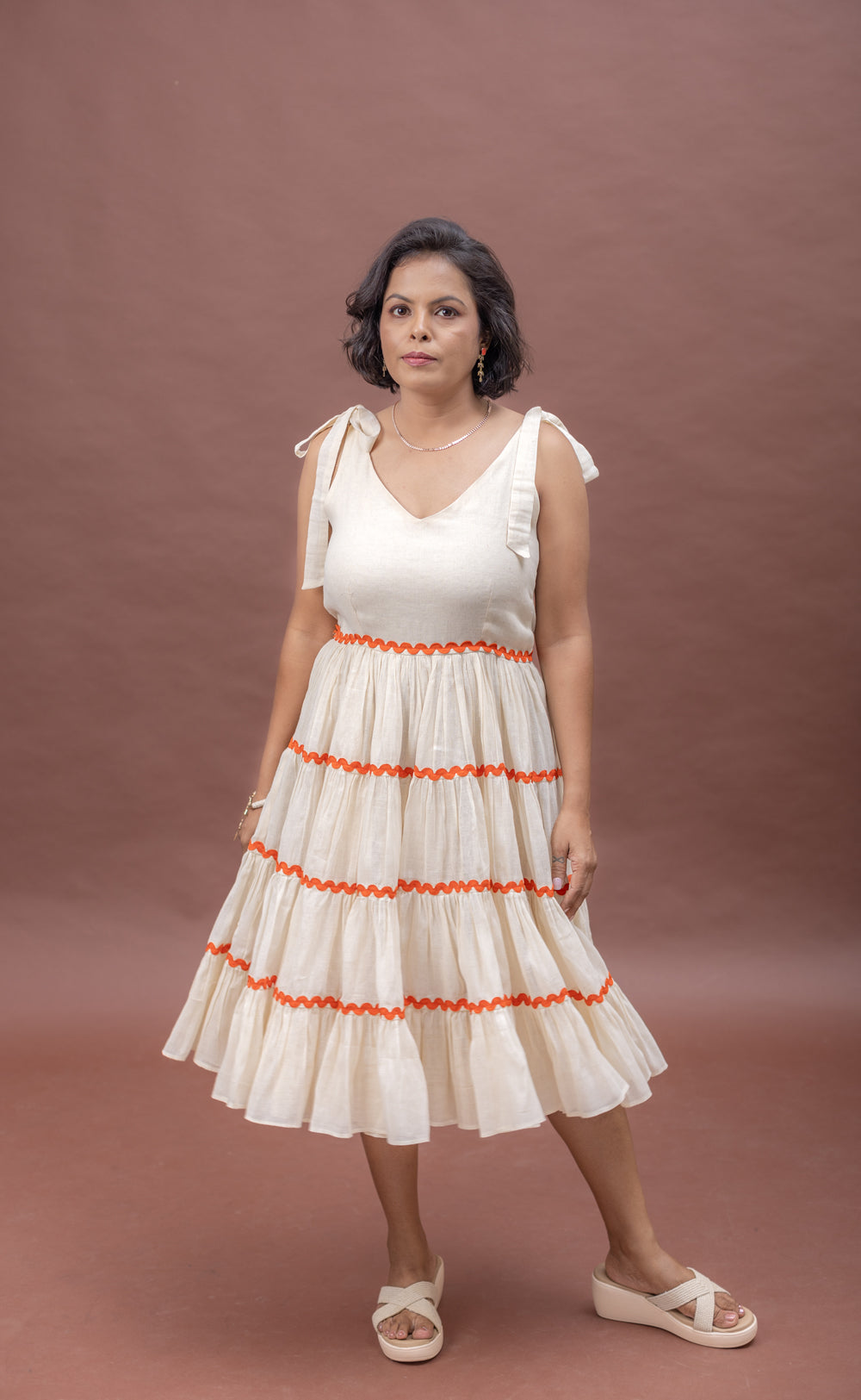 Sun-Kissed Tie-Up Cotton Fit & Flare Dress