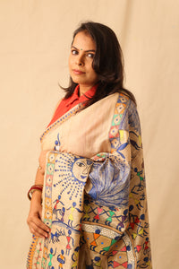 Thumbnail for Beautiful Warli hand painted handloom pure silk saree