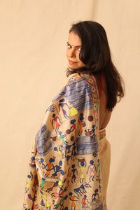 Thumbnail for Beautiful Warli hand painted handloom pure silk saree