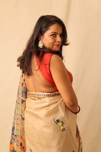 Thumbnail for Beautiful Warli hand painted handloom pure silk saree
