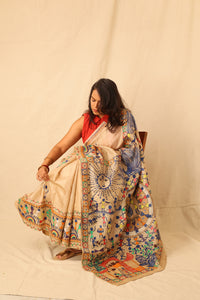 Thumbnail for Beautiful Warli hand painted handloom pure silk saree