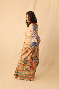Thumbnail for Beautiful Warli hand painted handloom pure silk saree