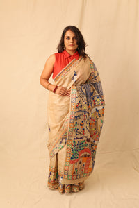 Thumbnail for Beautiful Warli hand painted handloom pure silk saree