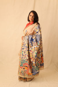 Thumbnail for Beautiful Warli hand painted handloom pure silk saree