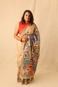 Thumbnail for Beautiful Warli hand painted handloom pure silk saree