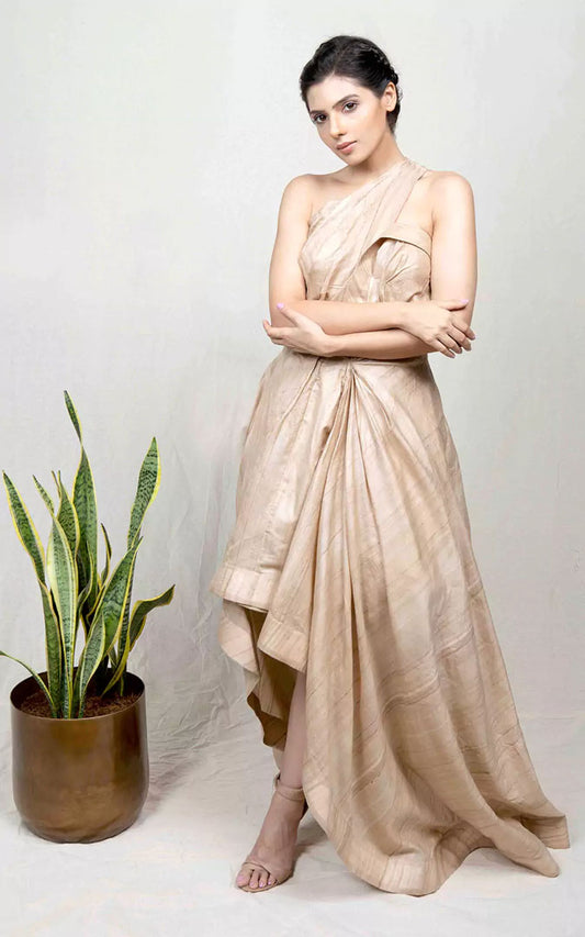 Handloom Tussar Silk Asymmetric Gown