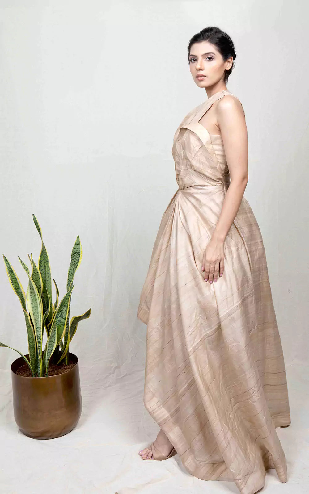 Handloom Tussar Silk Asymmetric Gown
