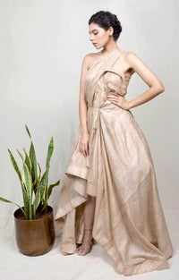 Thumbnail for Handloom Tussar Silk Asymmetric Gown