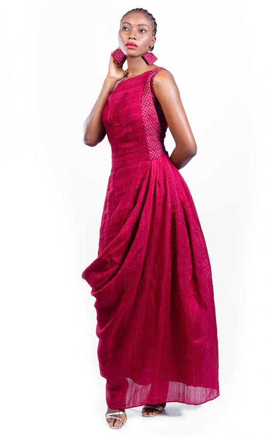 Tussar Silk One Shoulder Drape Gown