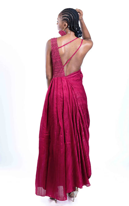 Tussar Silk One Shoulder Drape Gown
