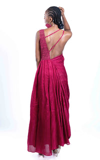 Thumbnail for Tussar Silk One Shoulder Drape Gown