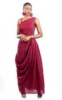 Thumbnail for Tussar Silk One Shoulder Drape Gown