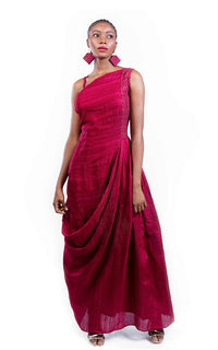 Thumbnail for Tussar Silk One Shoulder Drape Gown