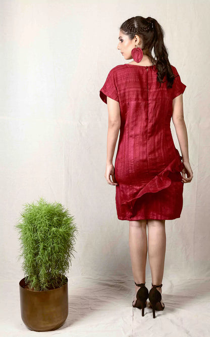 Tussar Silk Fitted Cascade Dress