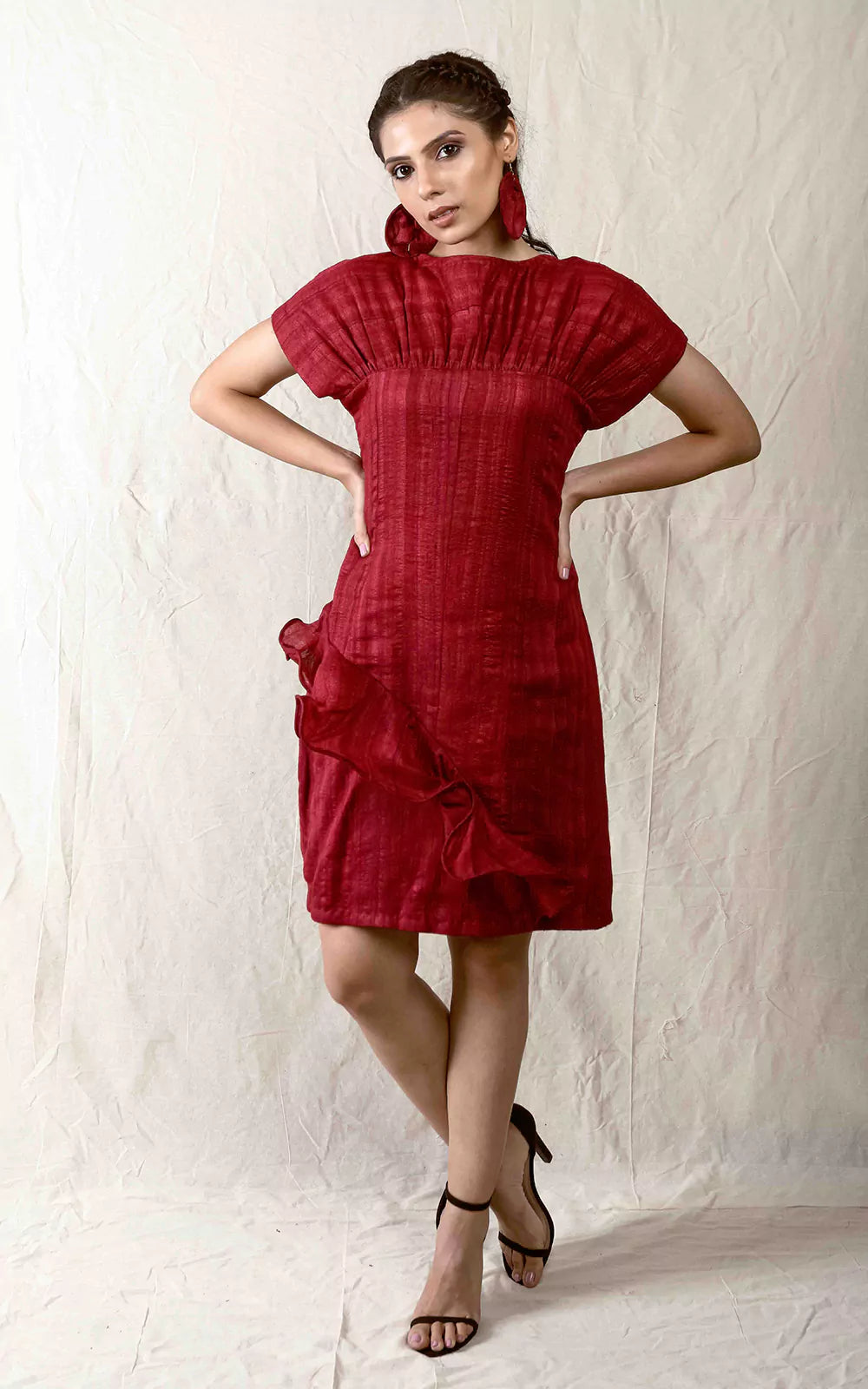 Tussar Silk Fitted Cascade Dress