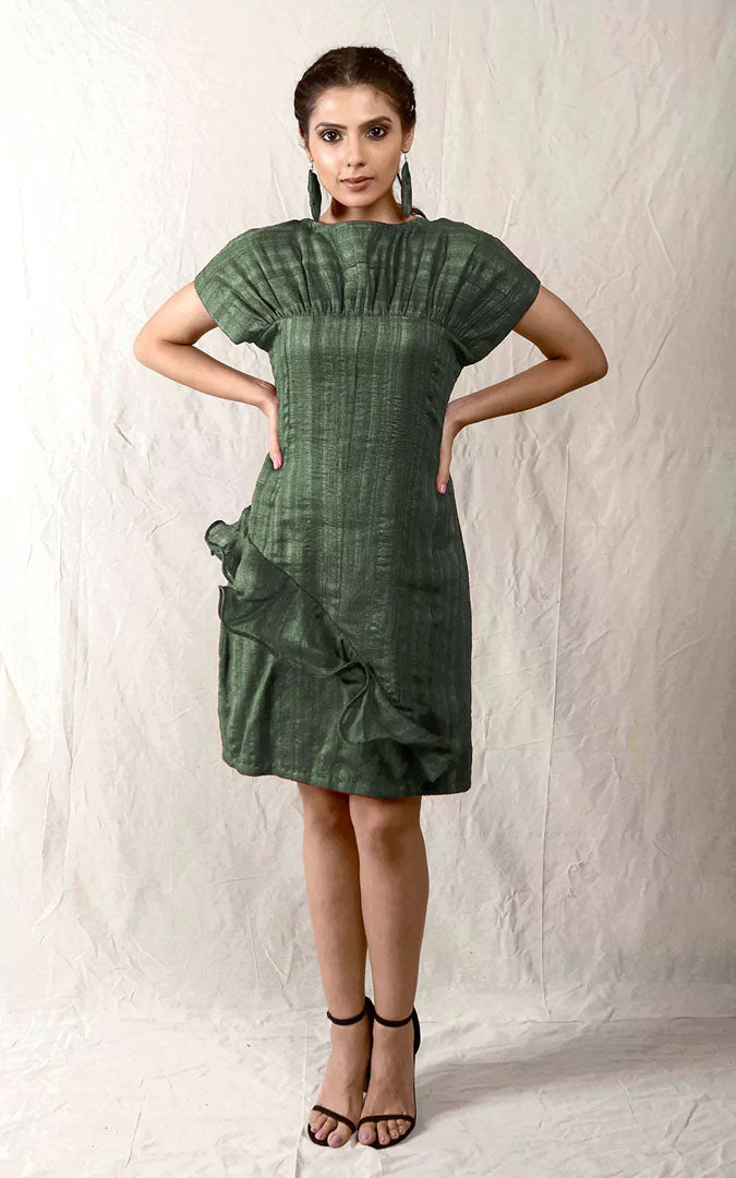 Tussar Silk Fitted Cascade Dress
