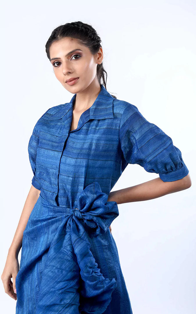 Tussar Silk Front Tie-up Shirt Dress