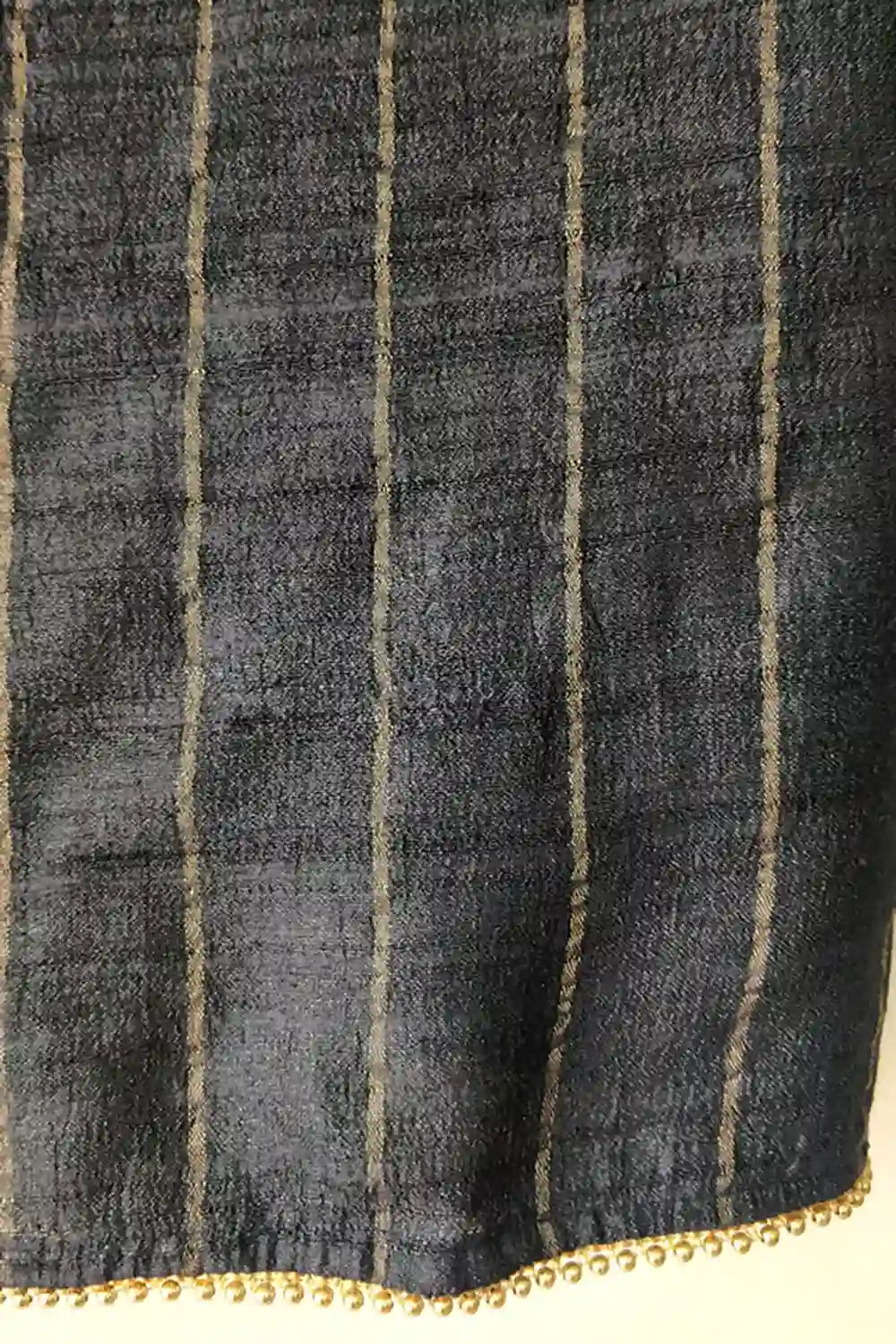 Black Tussar Silk Handloom Saree With zari stripes Design
