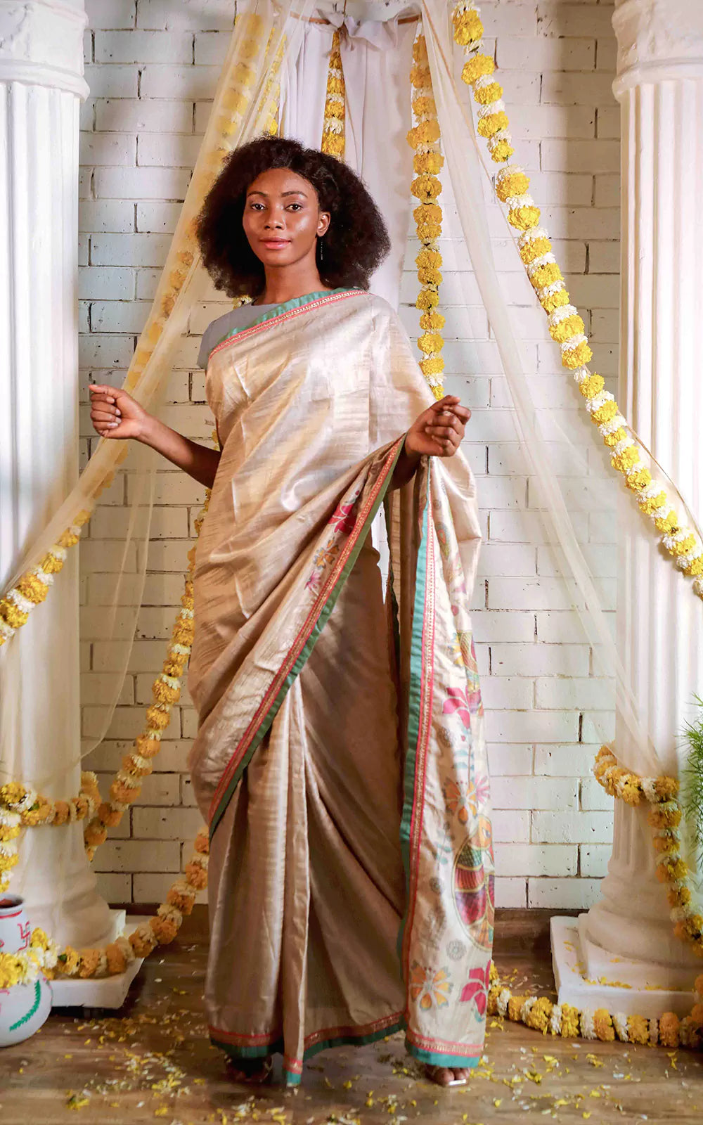 Tussar Silk Saree with Digitally Printed Pallu