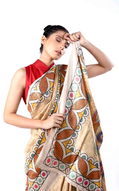 Tussar silk all over digital printed saree