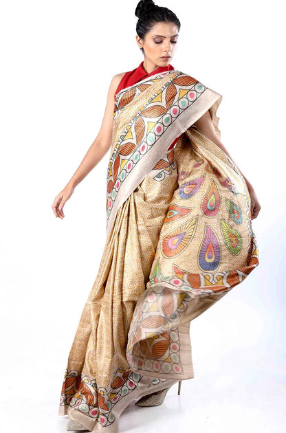 Tussar silk all over digital printed saree