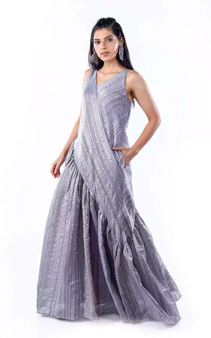Ghicha Zari Silk Relaxed Asymmetrical Dress with Pockets