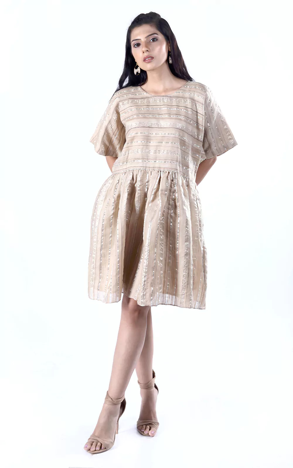 Tussar Silk Zari Stripe Kaftan Dress