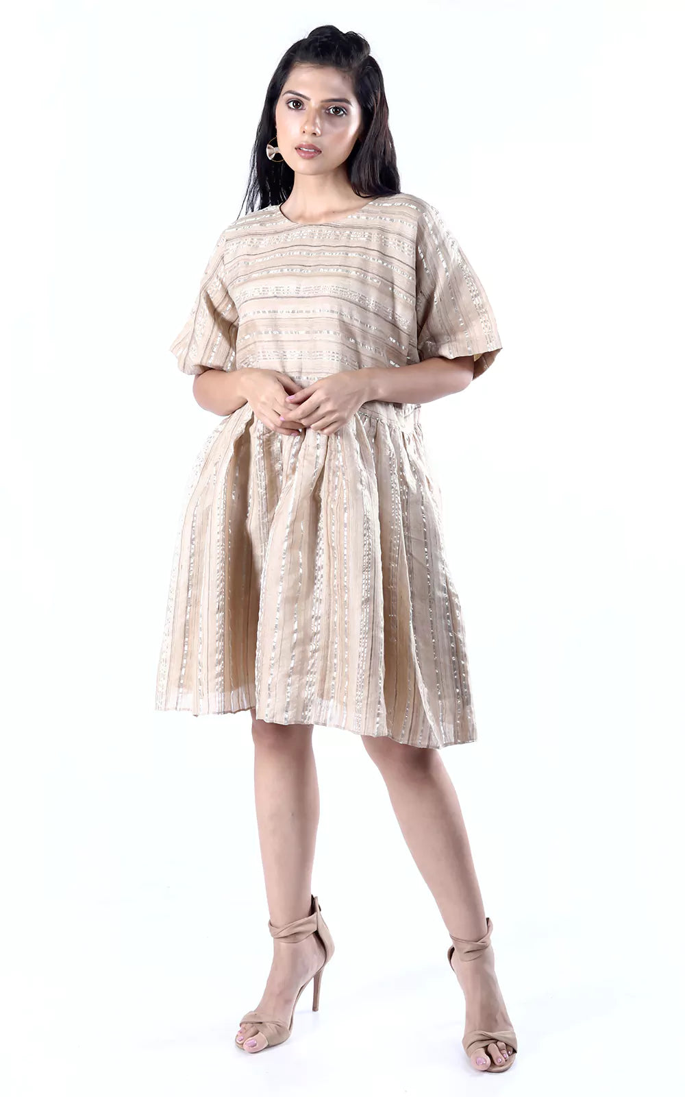 Tussar Silk Zari Stripe Kaftan Dress