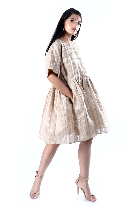 Tussar Silk Zari Stripe Kaftan Dress