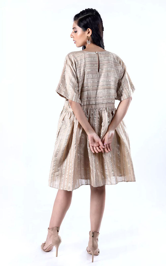 Tussar Silk Zari Stripe Kaftan Dress