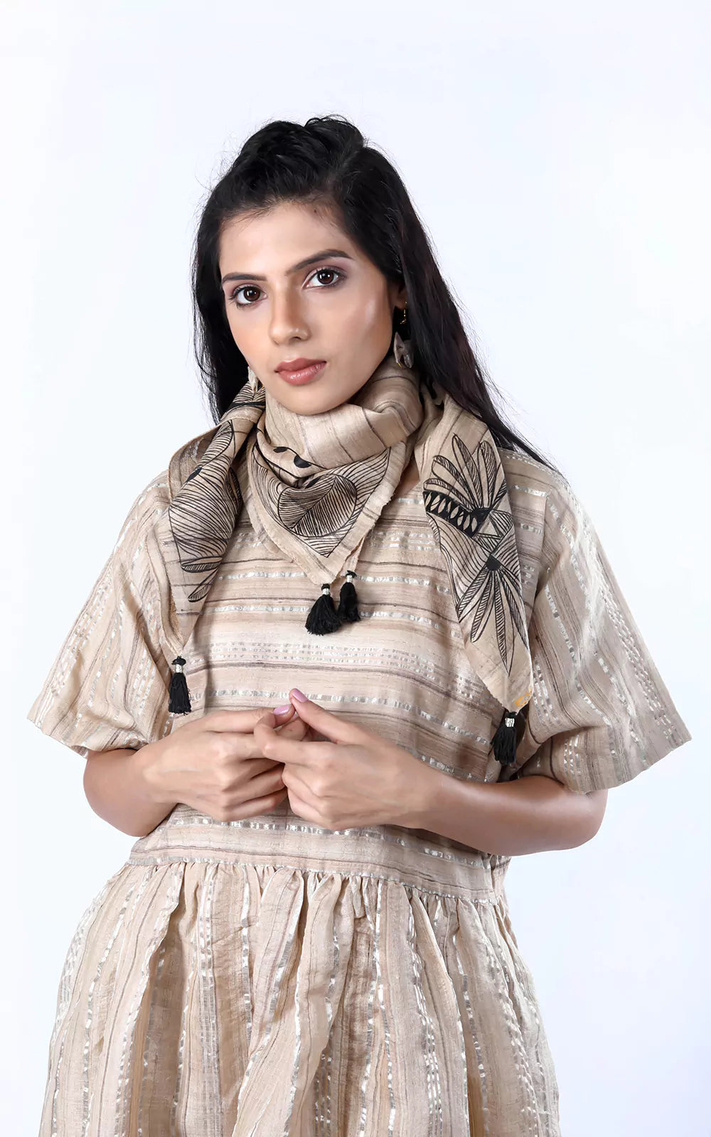 Tussar Silk Zari Stripe Kaftan Dress