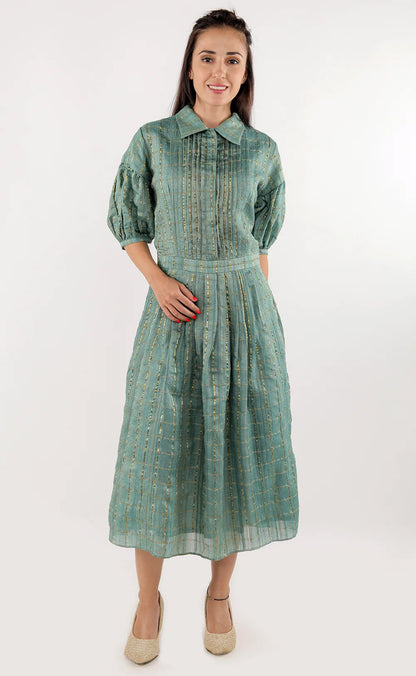 Handloom Tussar Silk Midi Dress