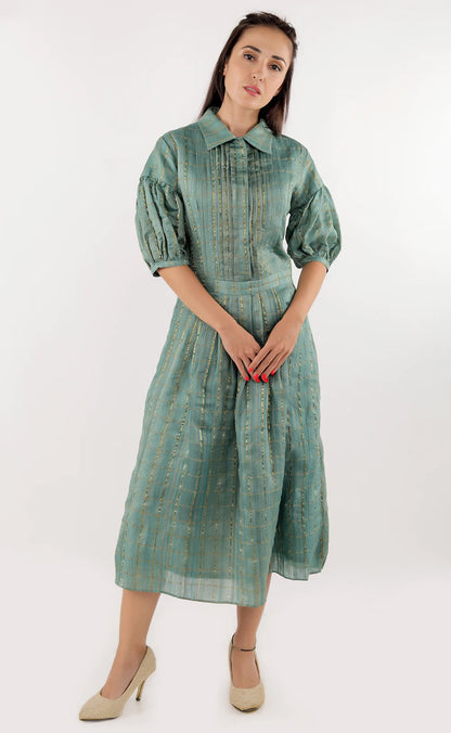 Handloom Tussar Silk Midi Dress