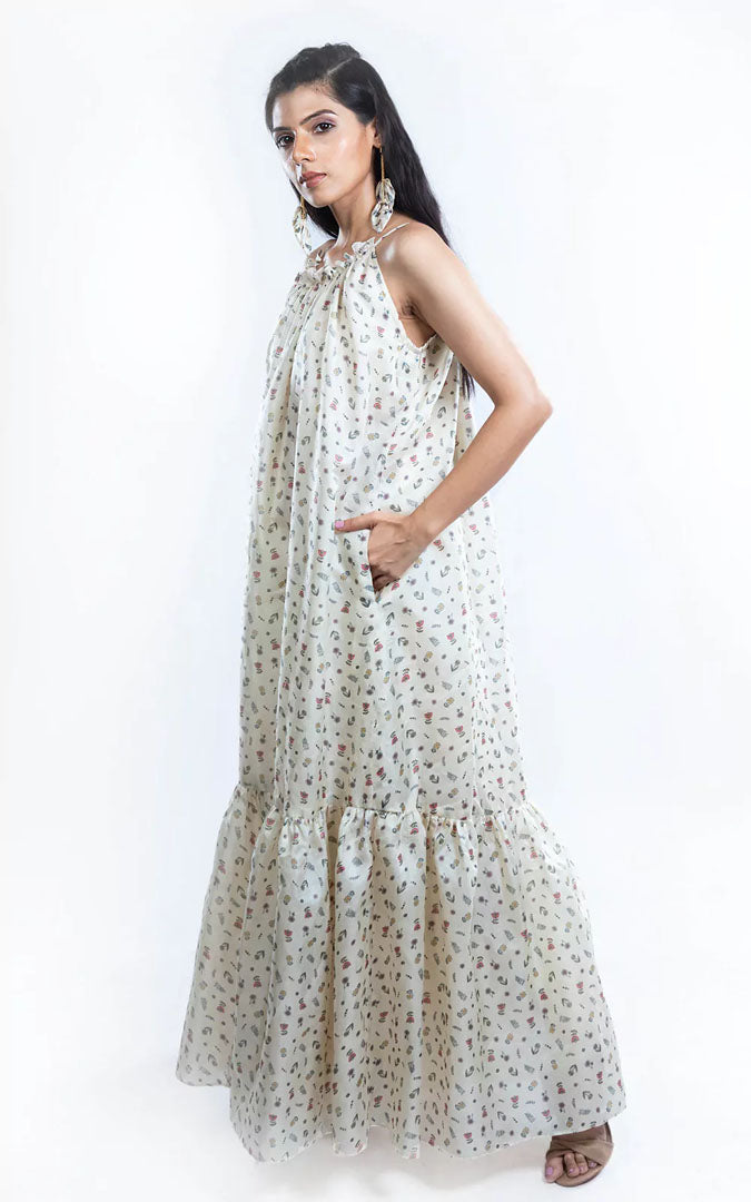 Tussar Silk Digital Printed Long Dress
