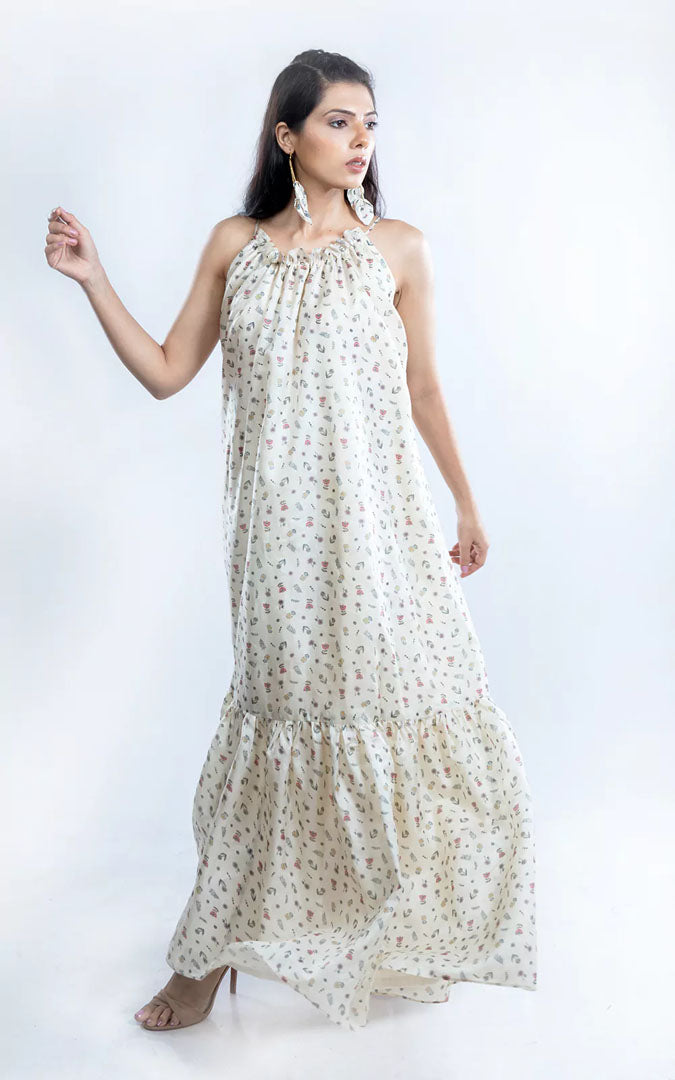 Tussar Silk Digital Printed Long Dress