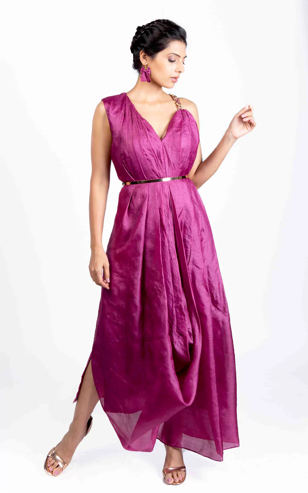 Tussar Silk Pleated Drape Gown