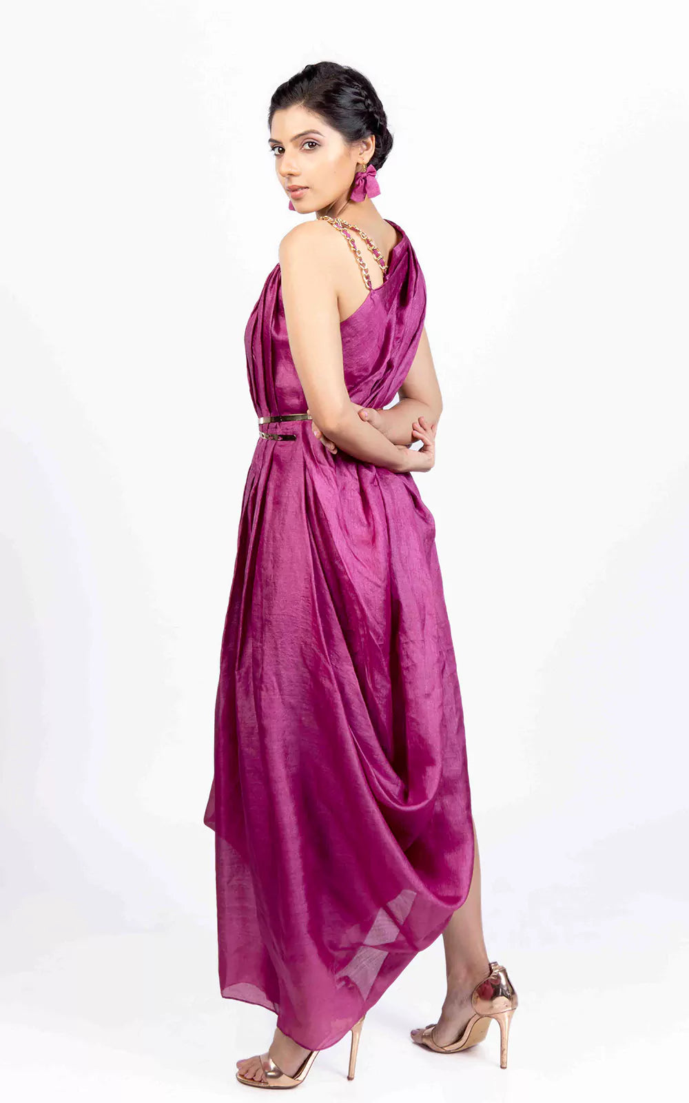 Tussar Silk Pleated Drape Gown