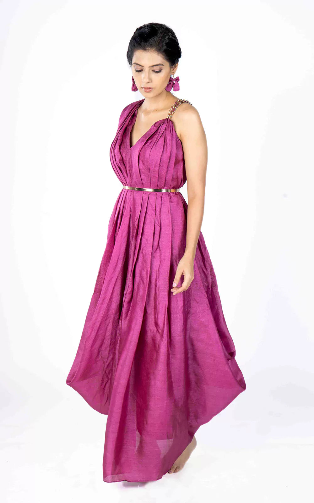 Tussar Silk Pleated Drape Gown