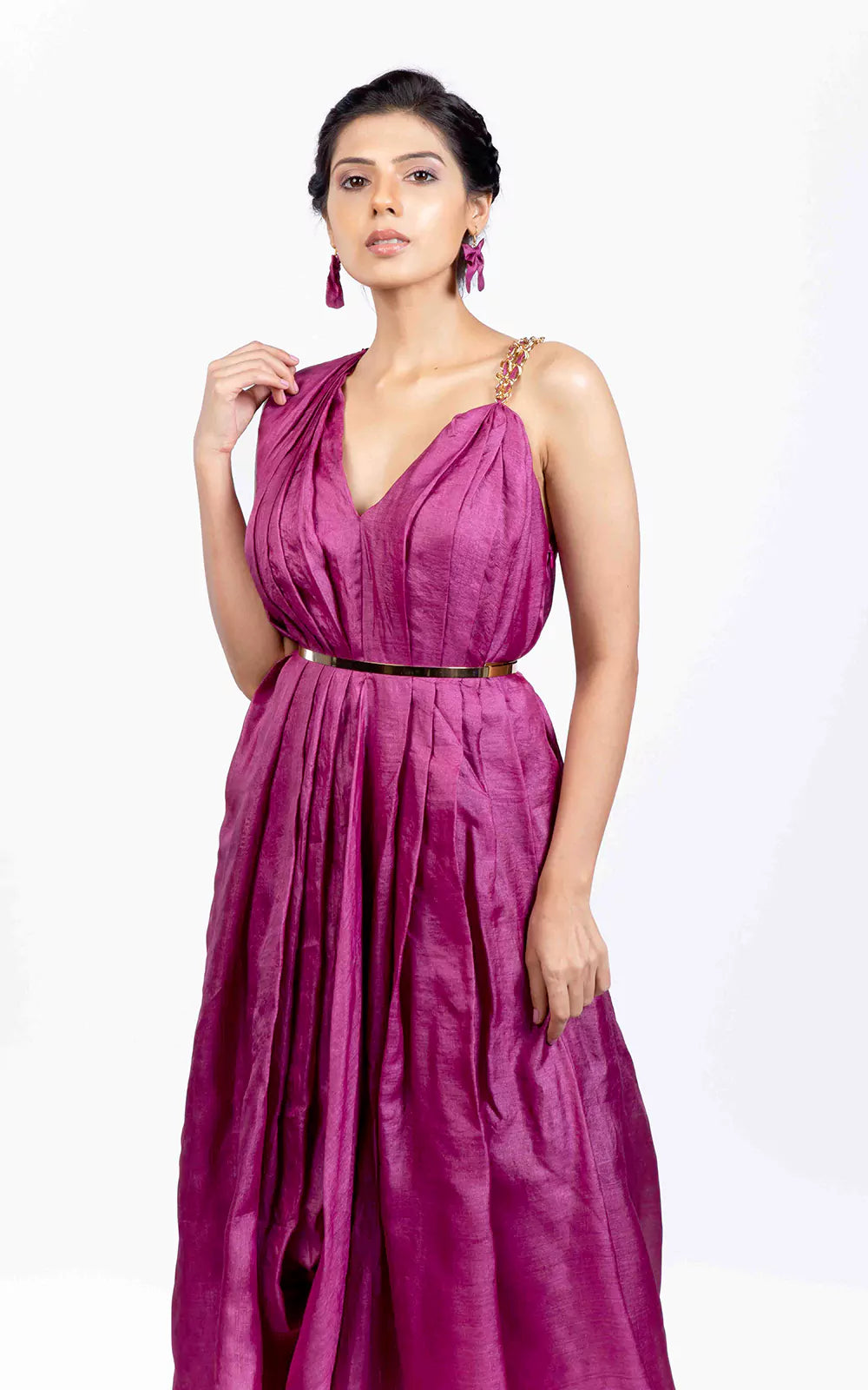 Tussar Silk Pleated Drape Gown